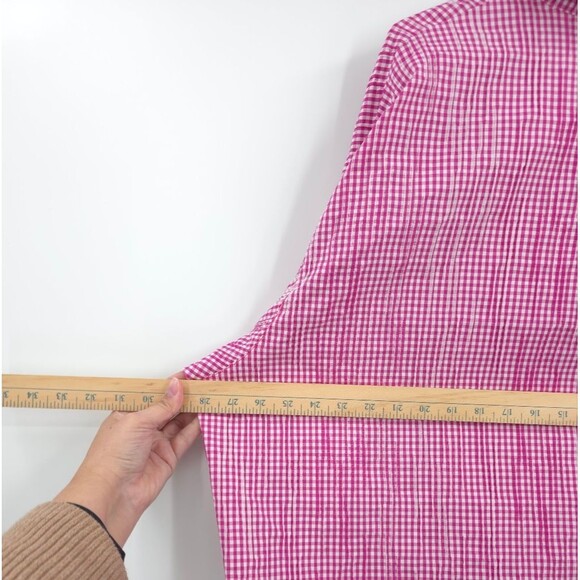 Christopher Calvin Gingham Button Up Top Textured Lagenlook Pink Coastal NWT - Picture 8 of 13
